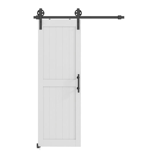 HOMCOM 152.4cm Sliding Barn Door Kit, a white wooden door on a black metal track with rollers and a handle