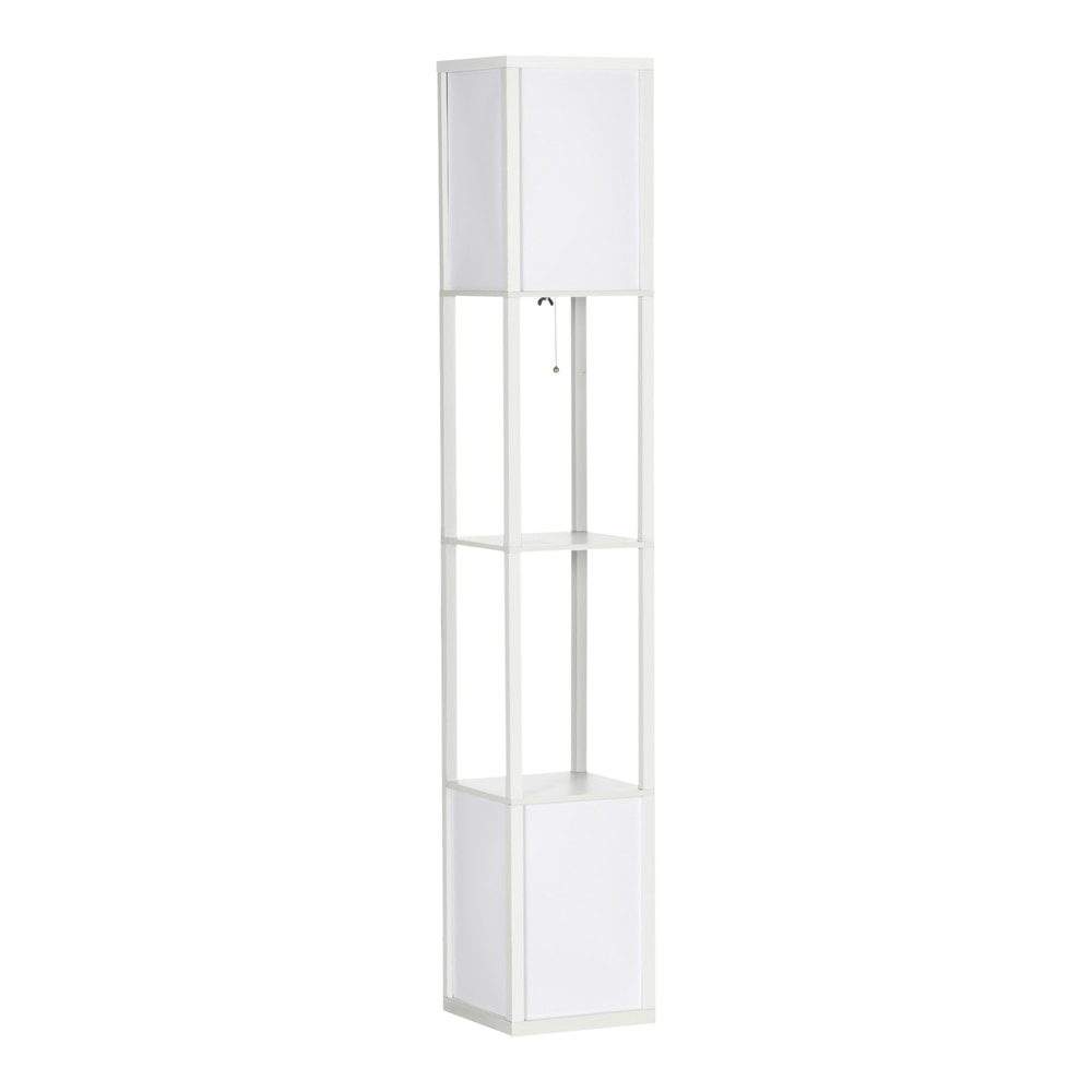 HOMCOM 156cm Floor Lamp Shelving Unit in white, a tall rectangular lamp with three shelves between the light sections