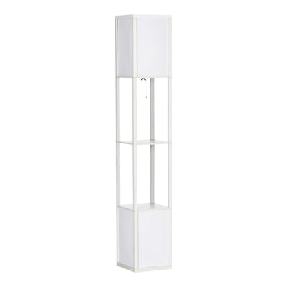 HOMCOM 156cm Floor Lamp Shelving Unit in white, a tall rectangular lamp with three shelves between the light sections