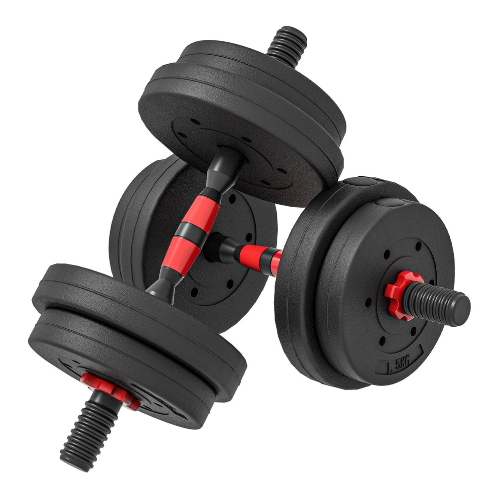 HOMCOM 15kg 2 in 1 Adjustable Dumbbells Weight Set with black weight plates and red collars