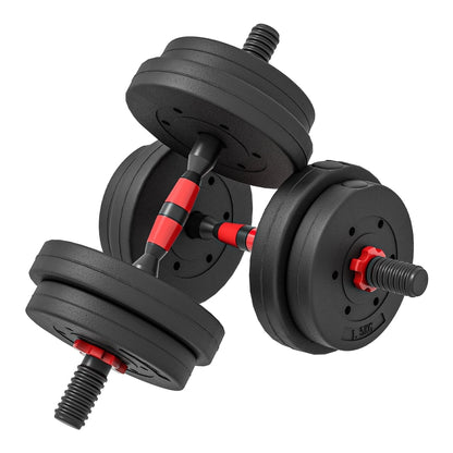HOMCOM 15kg 2 in 1 Adjustable Dumbbells Weight Set with black weight plates and red collars