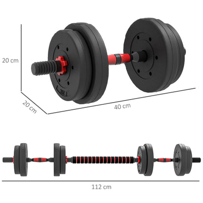 Size diagram showing dimensions of the adjustable dumbbell set