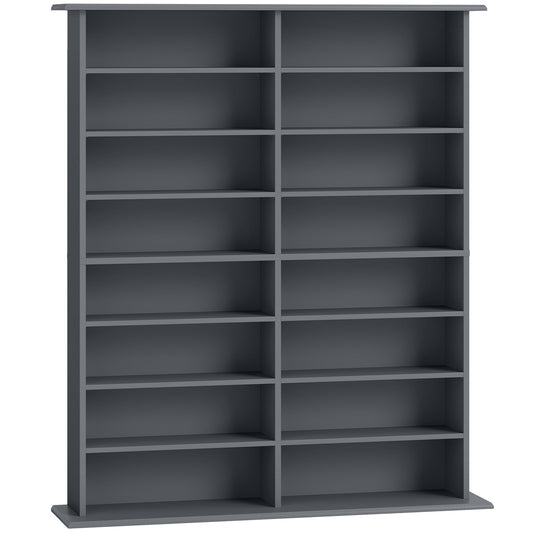 HOMCOM 16-Compartment Media Shelf in grey shown from a front angle against a plain white background