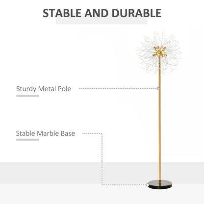 The floor lamp with labels pointing to the metal pole and the marble base