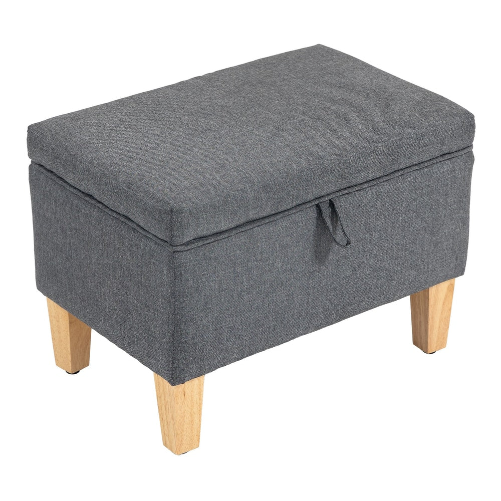 HOMCOM 16L Linen Storage Ottoman in charcoal grey with wooden legs