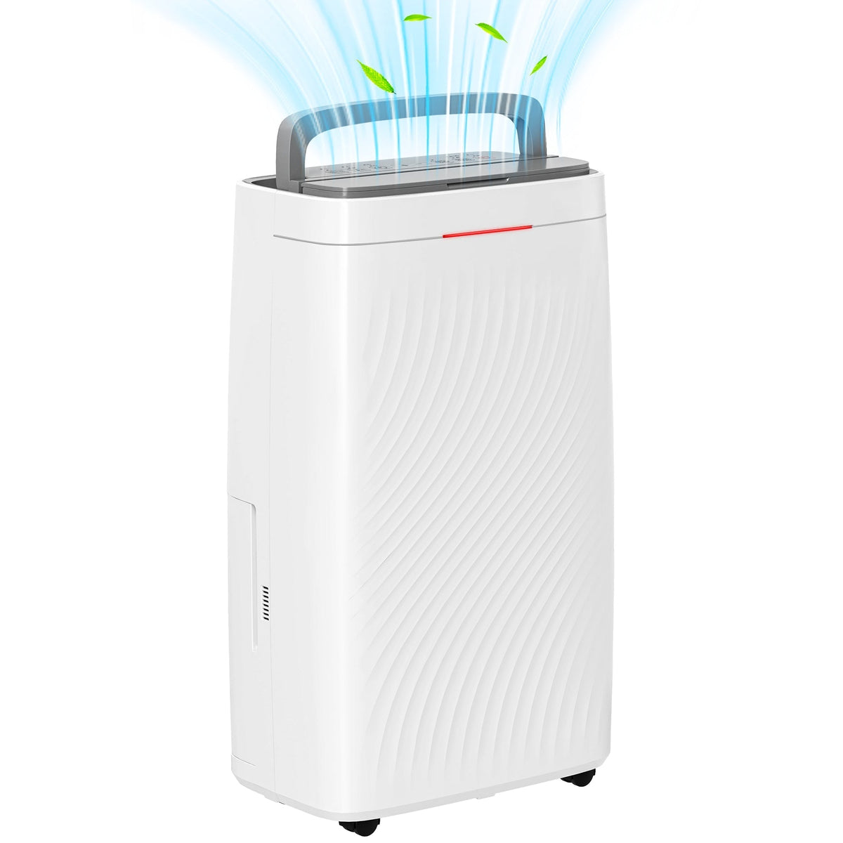 HOMCOM 16L Multi-Mode Dehumidifier in white with a handle and wheels, showing air being expelled from the top