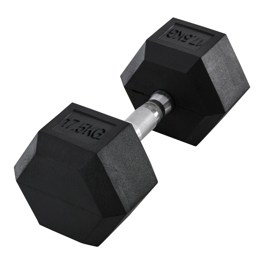 HOMCOM 17.5KG Single Rubber Hex Dumbbell with a textured metal grip and black hexagonal ends