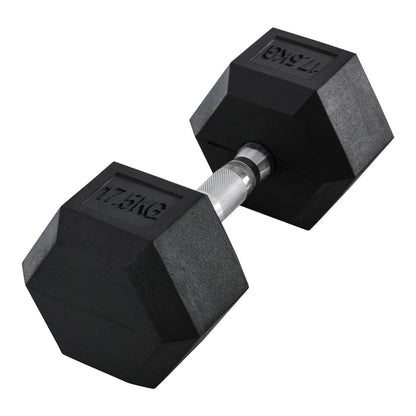 HOMCOM 17.5KG Single Rubber Hex Dumbbell with a textured metal grip and black hexagonal ends