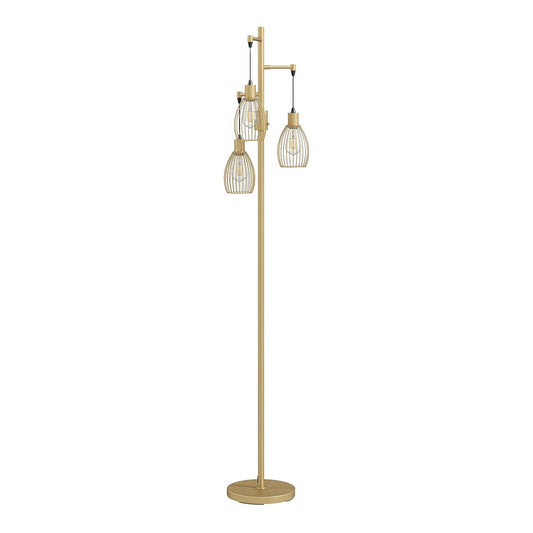 HOMCOM 170.5cm Industrial Dimmable Standing Lamp with three gold wire cage shades on a tall pole