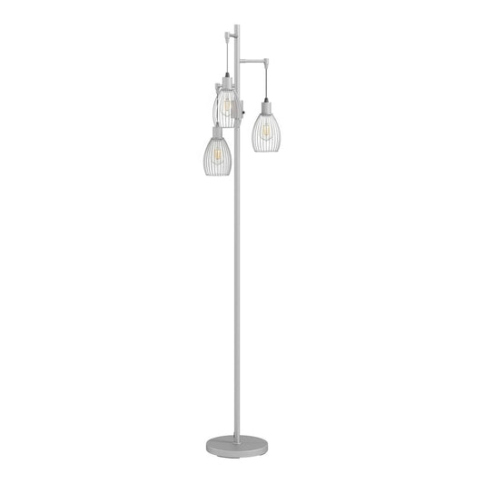 HOMCOM 170.5cm Industrial Dimmable Standing Lamp, a silver-tone floor lamp with three wire cage shades