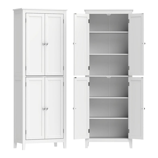 HOMCOM 170 cm Tall Bathroom Storage Cabinet shown closed and with all four doors open