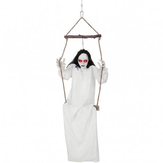 HOMCOM 170cm Animated Hanging Swing Ghost Halloween Decoration in White