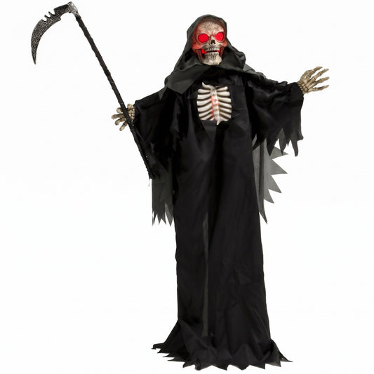 HOMCOM 170cm Life Size Animated Grim Reaper Halloween Decoration standing full height