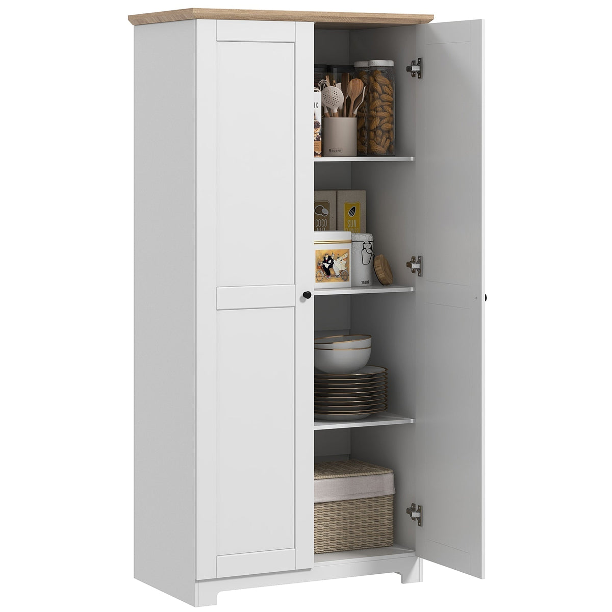 HOMCOM 172cm Kitchen Cupboard, a white freestanding storage cabinet with two doors and internal shelves