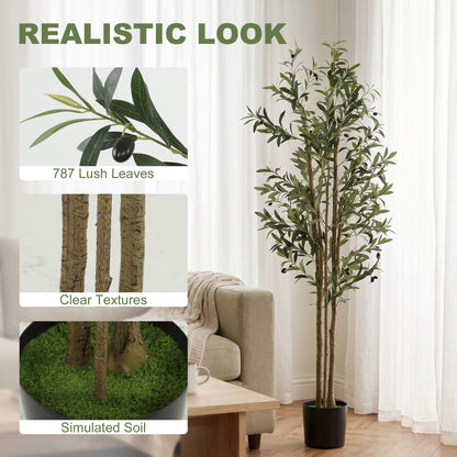 The artificial plant with close-up insets showing the leaves, textured trunk and soil base