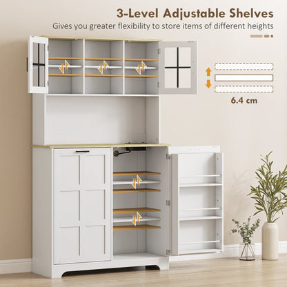 The adjustable shelves inside the kitchen storage unit