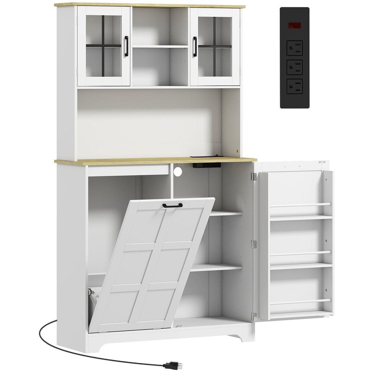 HOMCOM 175cm Tall Kitchen Cabinet with three doors and two acrylic doors