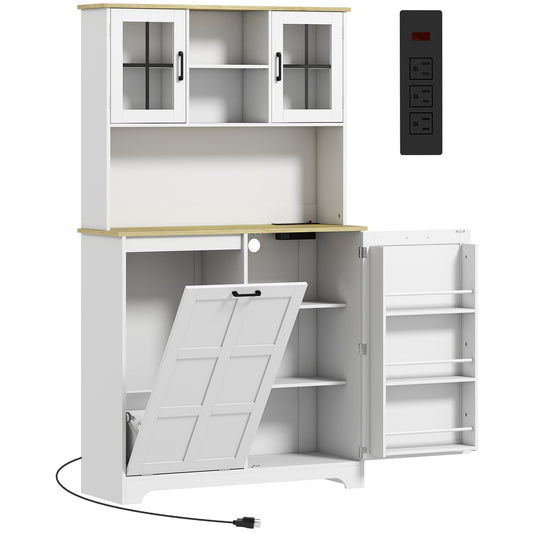 HOMCOM 175cm Tall Kitchen Cabinet with three doors and two acrylic doors