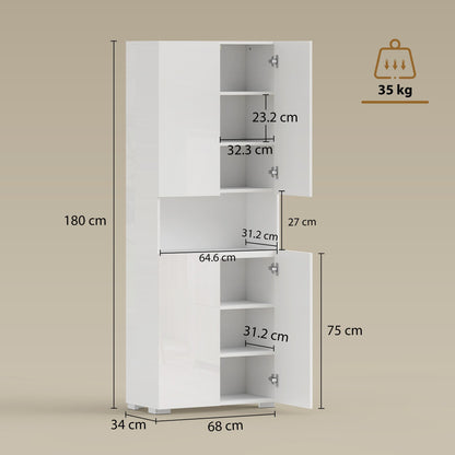 The tall kitchen cupboard with dimensions shown on a white background
