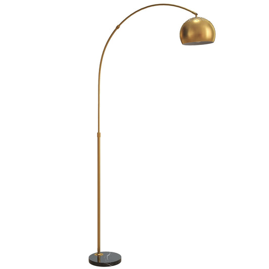 HOMCOM 180cm Arc Floor Lamp with a gold tone finish and a faux black marble base