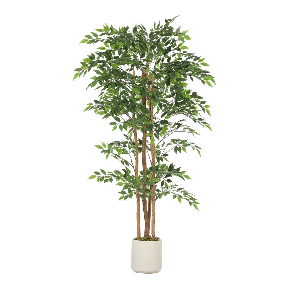 HOMCOM 180cm Artificial Ficus Tree, a tall green plant in a white pot with a solid wood trunk