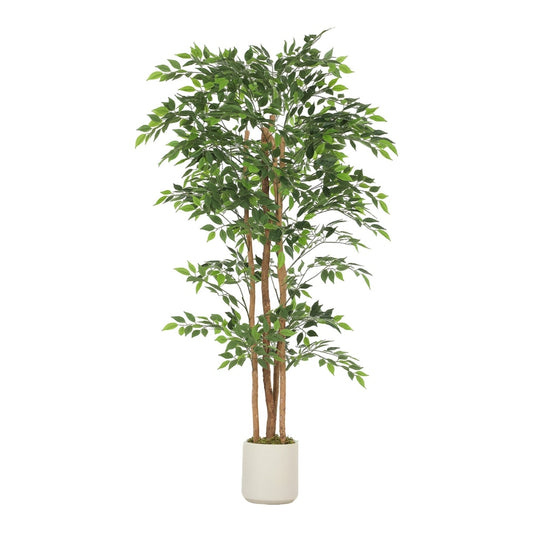 HOMCOM 180cm Artificial Ficus Tree, a tall green plant in a white pot with a solid wood trunk