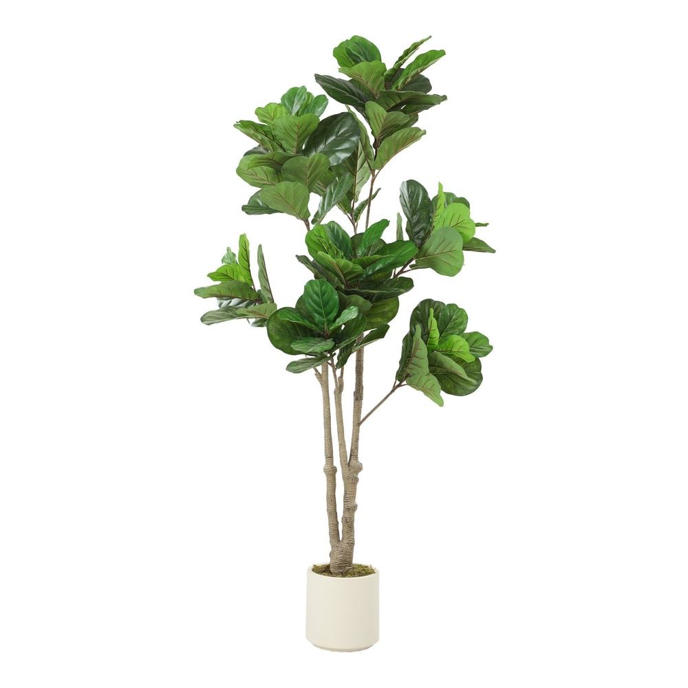 HOMCOM 180cm Artificial Fiddle Leaf Fig Tree with realistic green leaves and a white pot