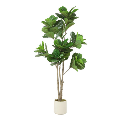 HOMCOM 180cm Artificial Fiddle Leaf Fig Tree with realistic green leaves and a white pot