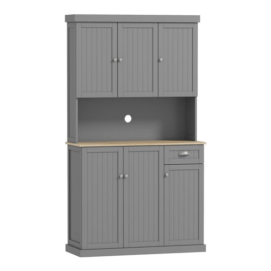 HOMCOM 180cm Freestanding Kitchen Cabinet in grey with six doors and a drawer