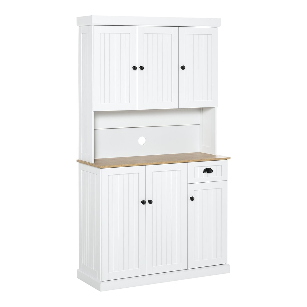HOMCOM 180cm Freestanding Kitchen Cabinet, a white storage unit with open countertop and multiple doors