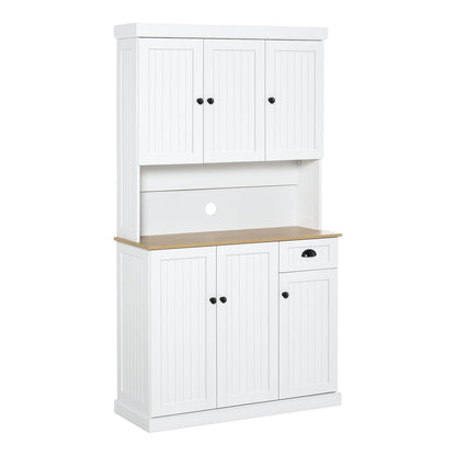 HOMCOM 180cm Freestanding Kitchen Cabinet, a white storage unit with open countertop and multiple doors