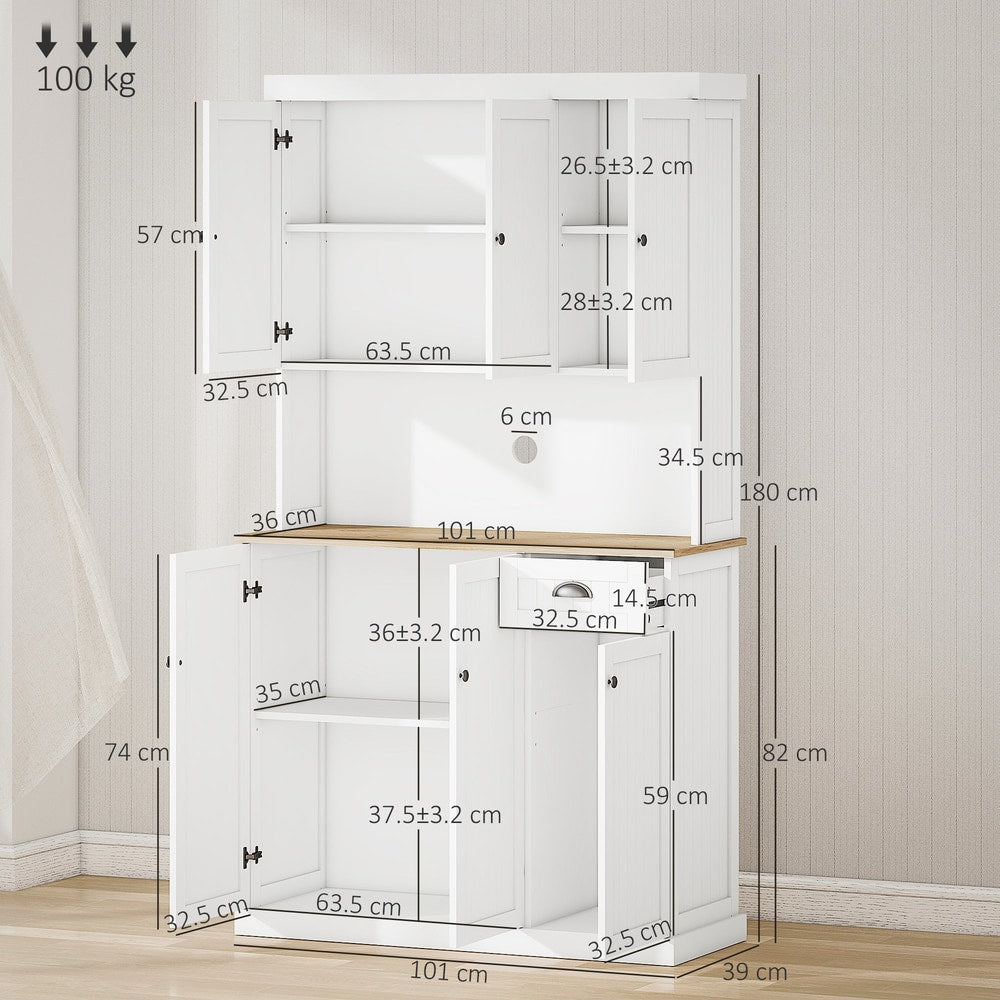 A size diagram of the white kitchen storage unit with dimensions indicated