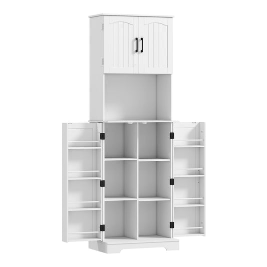 HOMCOM 181.5 cm Freestanding Storage Cabinet in white with open doors showing internal shelving