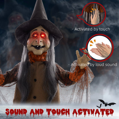 The halloween witch with icons showing sound and touch activation methods