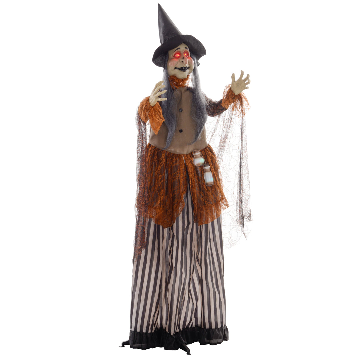 HOMCOM 183 cm Life Size Halloween Animated Standing Fat-Faced Witch with red glowing eyes