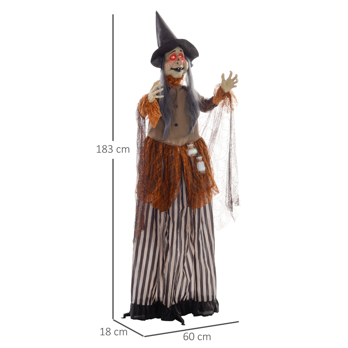 The halloween witch standing against a white background with height and width dimensions