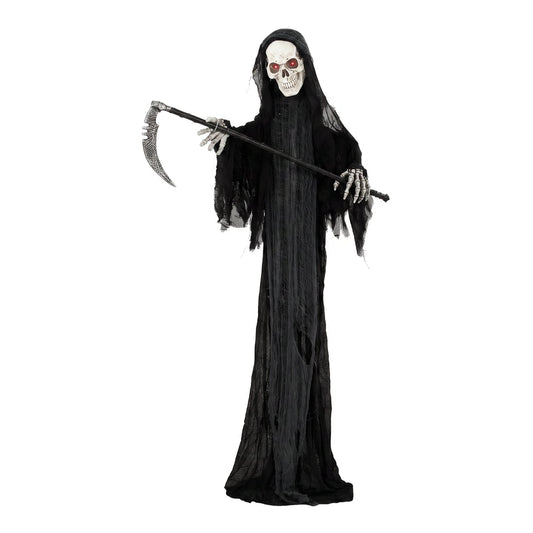HOMCOM 183cm Life Size Animated Grim Reaper Halloween Decoration standing full length