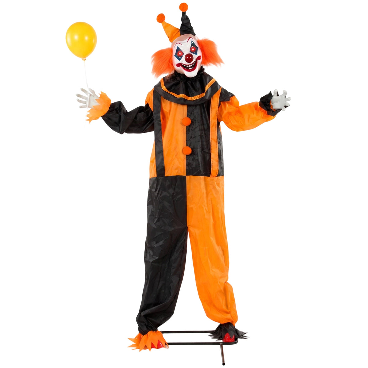 HOMCOM 190cm Life Size Animated Clown Halloween Decoration standing full height with a yellow balloon