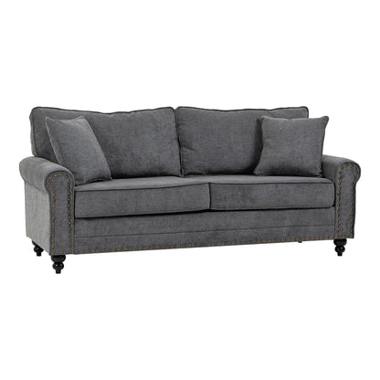 HOMCOM 196cm 3 Seater Sofa, a grey fabric couch with rolled arms and nailhead trim