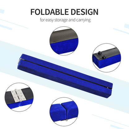 Foldable blue balance beam shown in folded position