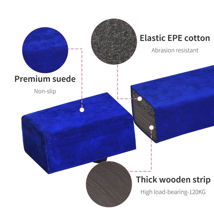 Close up of the blue balance beam surface and edge