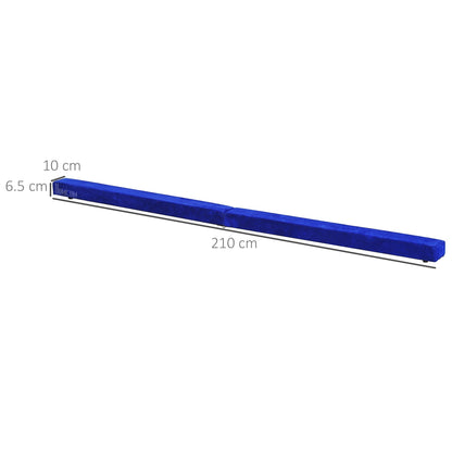 Blue balance beam with dimensions shown