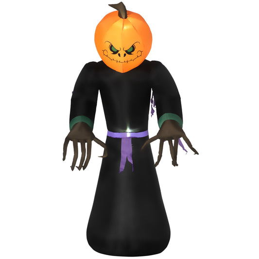 HOMCOM 2.1m Inflatable Pumpkin Ghost Head Monster Vampire 6 LED Halloween Blow Up Yard Holiday Decoration standing