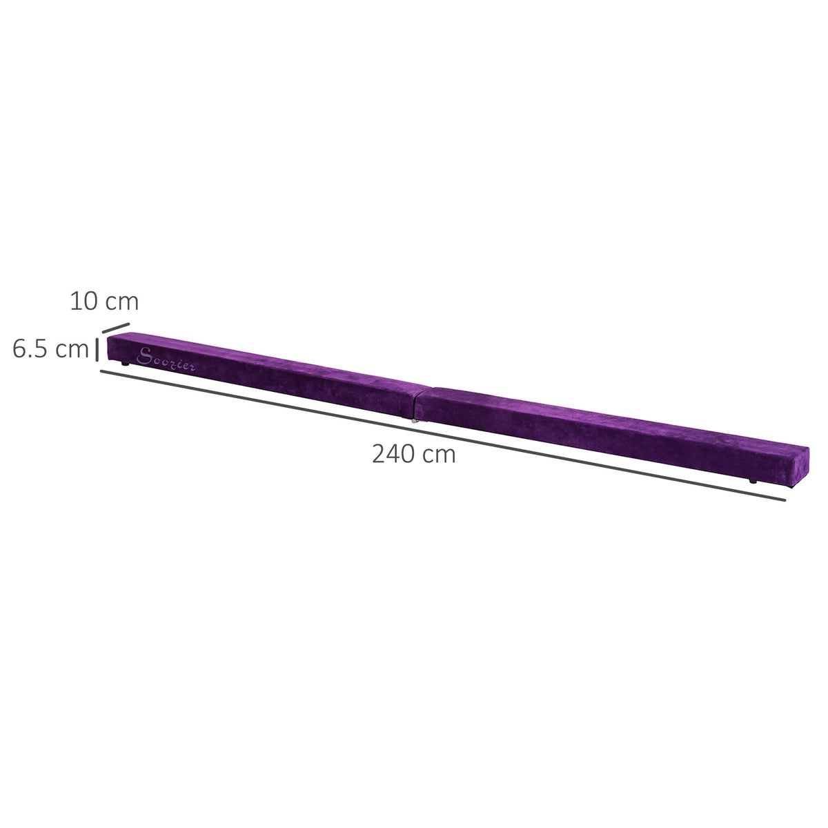 The purple gymnastics balance beam laid out flat