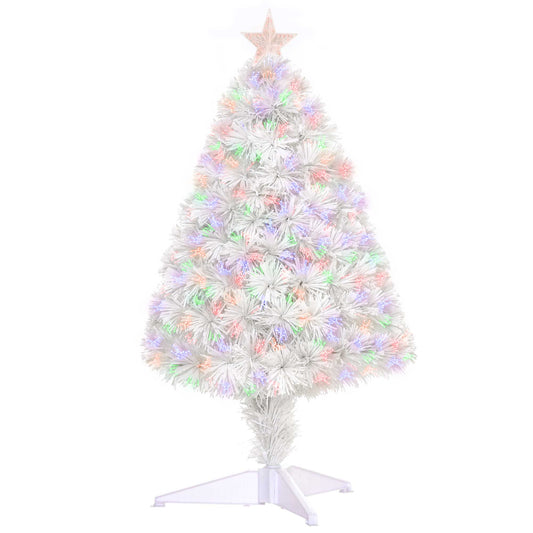 HOMCOM 2.5FT Prelit Artificial Tabletop Christmas Tree with fibre optics and a star on top