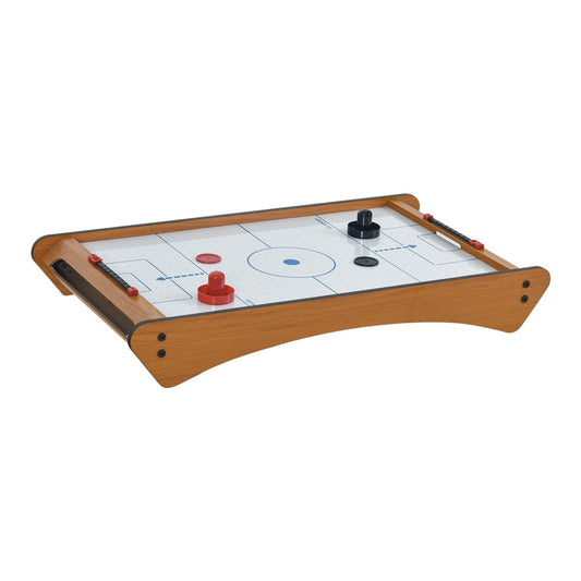 HOMCOM 2.5FT Tabletop Air Hockey Game Table with red and black pucks and pushers on the surface
