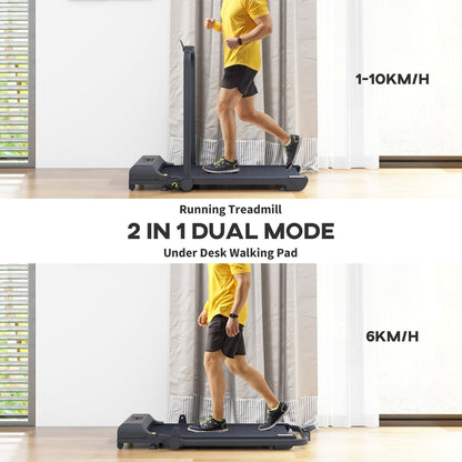 Running treadmill in two modes, walking and running speeds shown