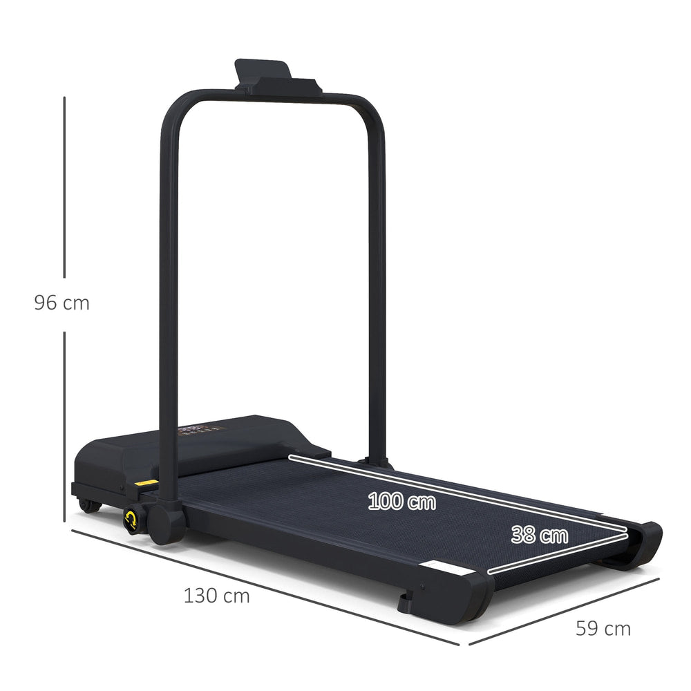 Size diagram of the folding under desk treadmill showing dimensions