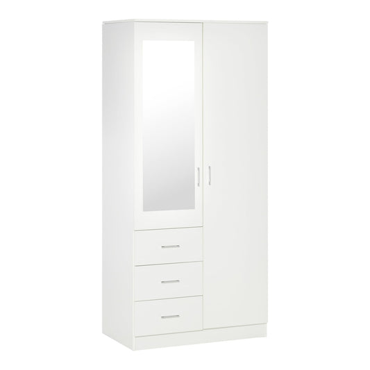 HOMCOM 2 Door 3 Drawer Mirrored Wardrobe in white with a tall mirror and three bottom drawers