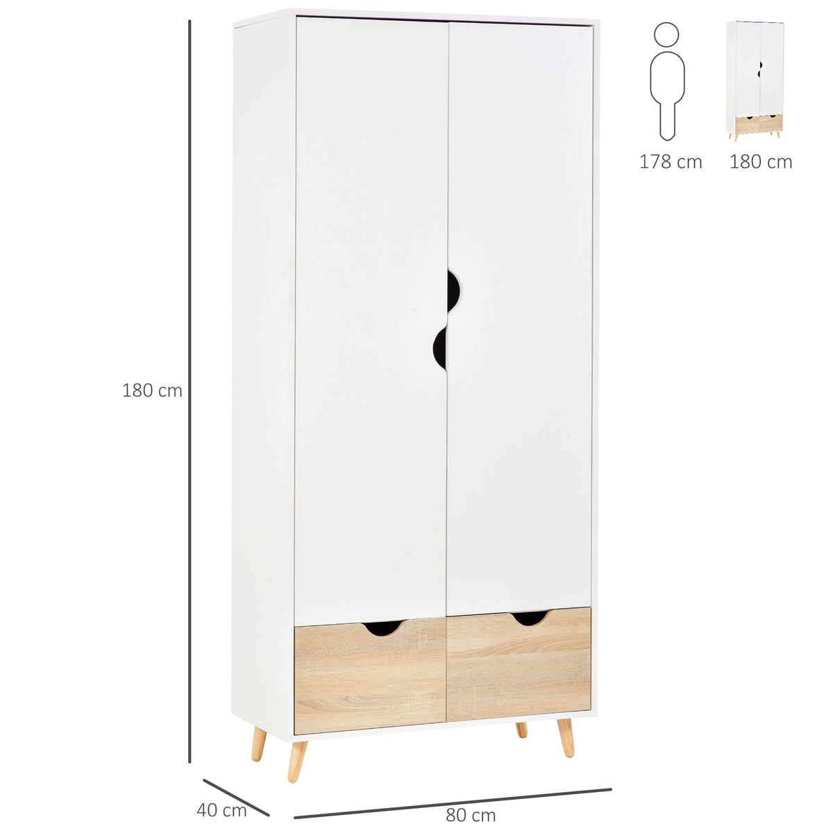 The wooden storage furniture shown with height and width dimensions against a white background